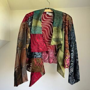 Sterling Styles Patchwork Artsy Multicolored Burnout Flowy Free Size Cardigan